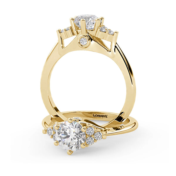 Montura Para Anillo de Compromiso Pavé Cluster "Vera" en Oro Amarillo de 18K