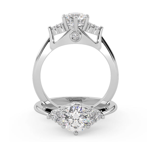 Montura Para Anillo de Compromiso Pavé Cluster "Vera" en Oro Blanco de 14K