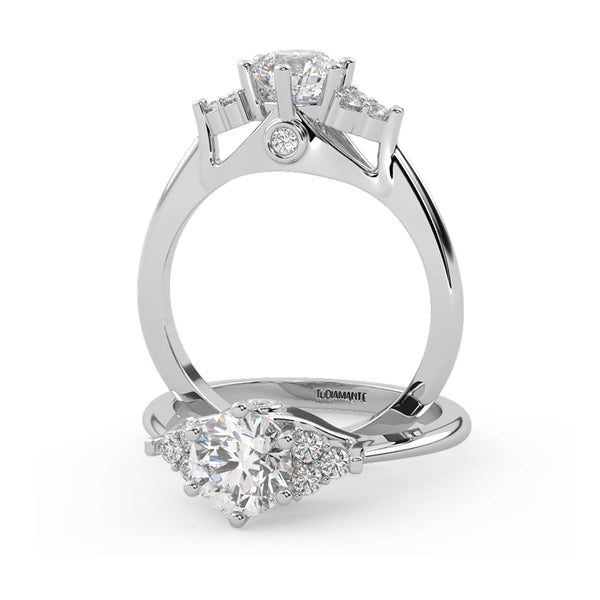 Montura Para Anillo de Compromiso Pavé Cluster "Vera" en Oro Blanco de 18K