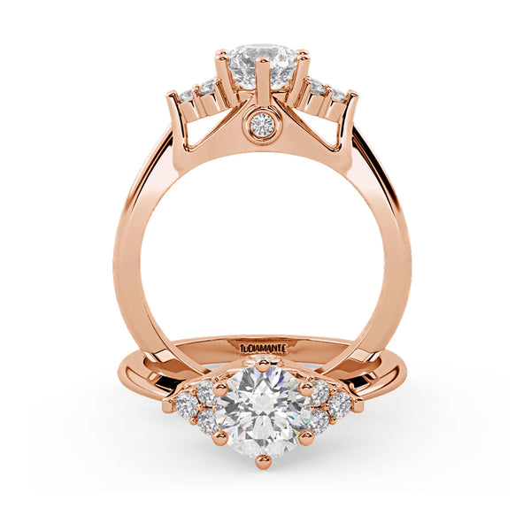 Montura Para Anillo de Compromiso Pavé Cluster "Vera" en Oro Rosa de 14K