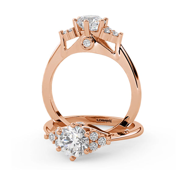 Montura Para Anillo de Compromiso Pavé Cluster "Vera" en Oro Rosa de 14K