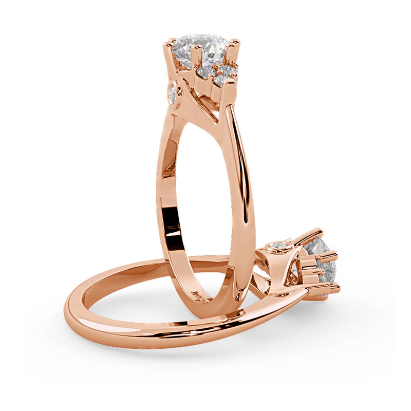 Montura Para Anillo de Compromiso Pavé Cluster "Vera" en Oro Rosa de 14K