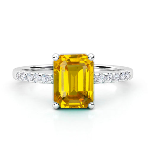 Anillo de Compromiso Pavé &quot;Meghan Markle Sunlight&quot; con Zafiro Amarillo Natural de 8x6mm en Oro de 14K