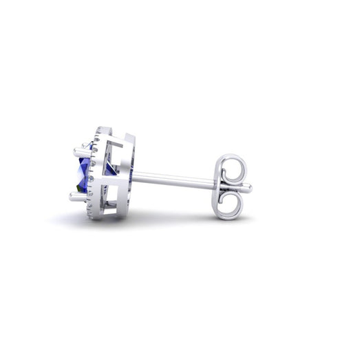 Aretes Redondo de Topacio Natural de 6mm y Halo de Diamantes en Oro Blanco de 14K