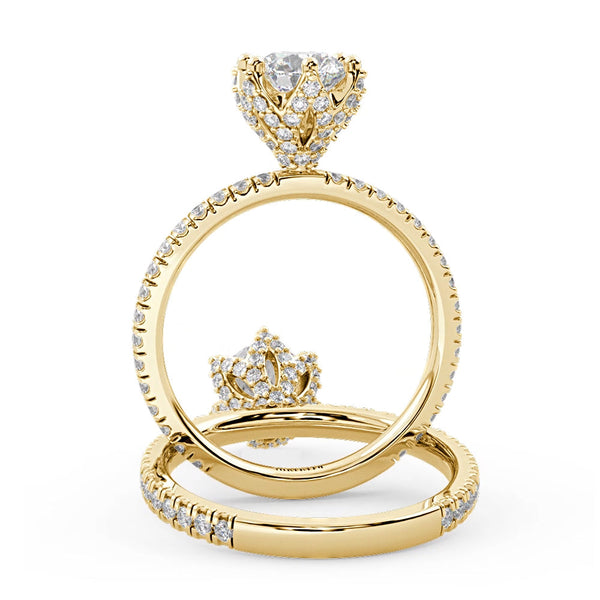Montura Para Anillo de Compromiso Basket Micropavé "Aspen" en Oro Amarillo de 18K