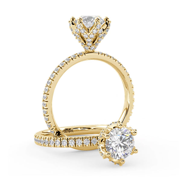 Montura Para Anillo de Compromiso Basket Micropavé "Aspen" en Oro Amarillo de 14K