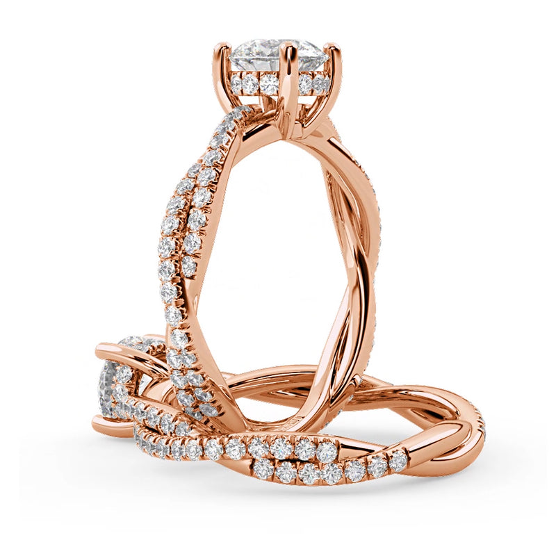 Montura Para Anillo de Compromiso Pavé "Collide" en Oro Rosa de 14K