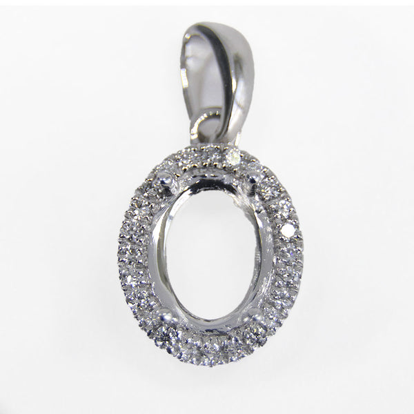 Pendiente Ovalado de 8mm x 6mm y Halo de Diamantes en Oro Blanco de 14K