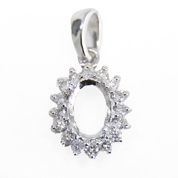 Pendiente Ovalado Estrella de 5x7mm y Halo de Diamantes en Oro Blanco de 14K