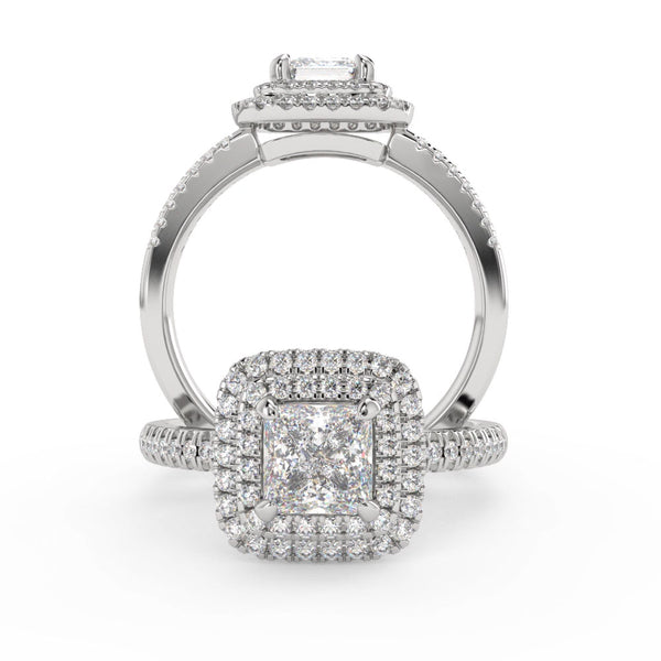 Montura Para Anillo de Compromiso Halo y Pavé "Andromeda" en Oro Blanco de 14K