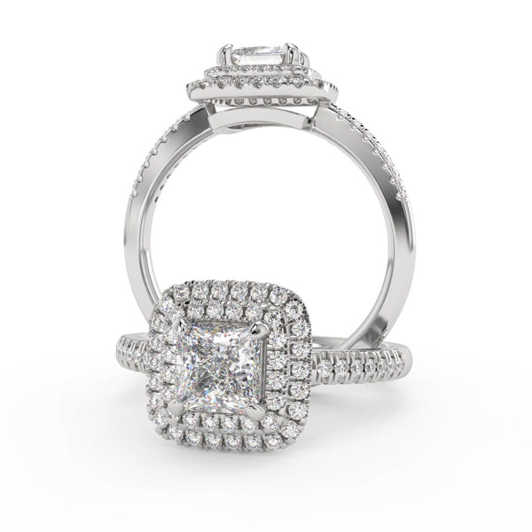 Montura Para Anillo de Compromiso Halo y Pavé "Andromeda" en Oro Blanco de 14K
