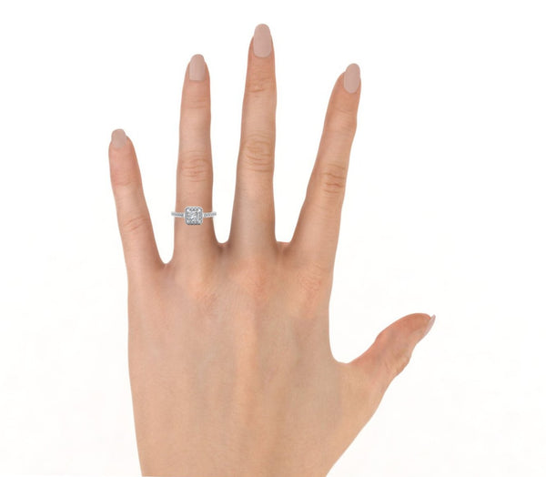 Montura Para Anillo de Compromiso Halo y Pavé "Princess" en Oro Amarillo de 14K