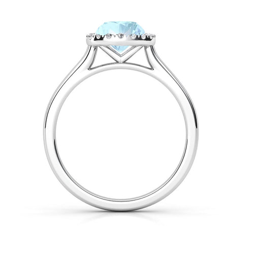 Anillo de Compromiso Halo &quot;Flare Aqua&quot; con Aguamarina Natural de 6mm en Oro de 14K