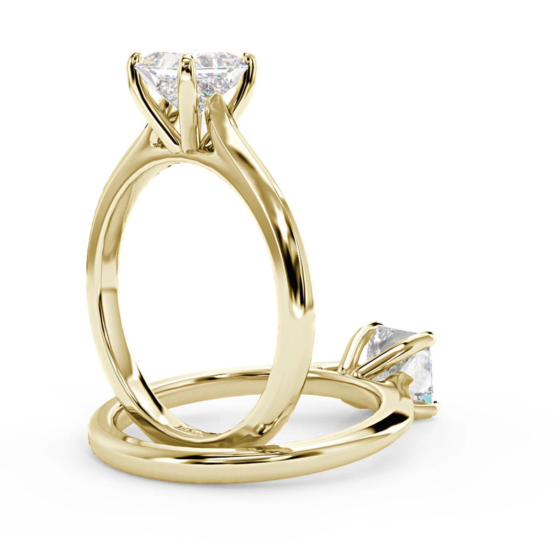 Montura Para Anillo de Compromiso Solitario "Cartier Princess" en Oro Amarillo de 14K