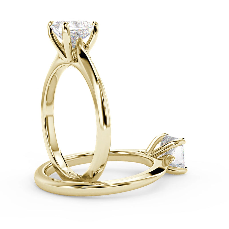 Montura Para Anillo de Compromiso Solitario "Cartier Princess" en Oro Amarillo de 14K