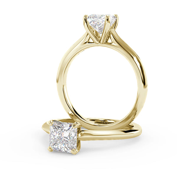 Montura Para Anillo de Compromiso Solitario "Cartier Princess" en Oro Amarillo de 18k