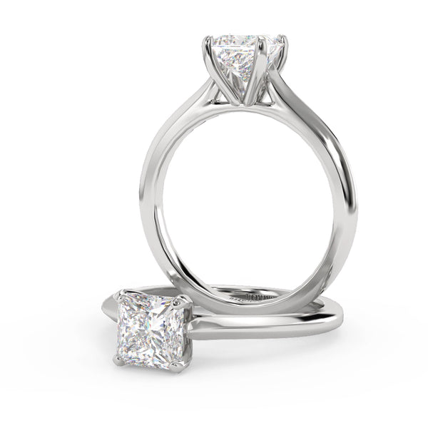 Montura Para Anillo de Compromiso Solitario "Cartier Princess" en Oro Blanco de 18k