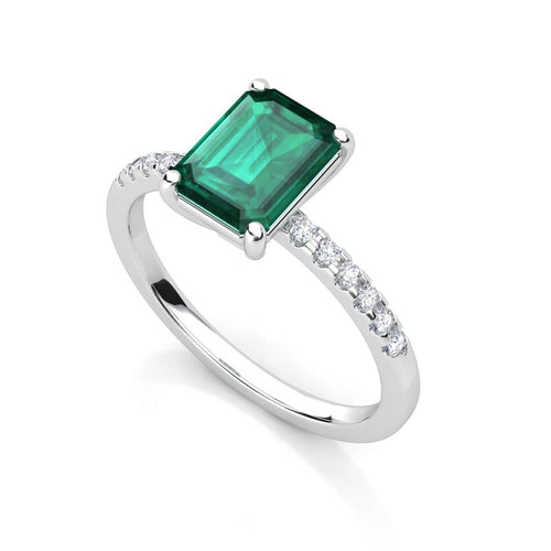 Anillo de Compromiso Pavé &quot;Meghan Markle Emmerald&quot; con Esmeralda Natural de 8x6mm en Oro de 14K