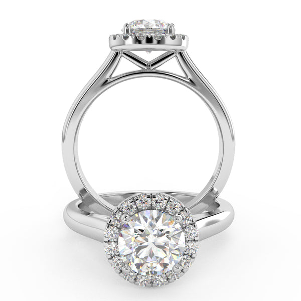 Montura Para Anillo de Compromiso Halo "Flare" en Oro Blanco de 18k