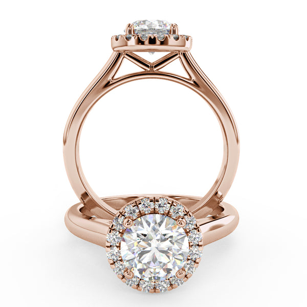 Montura Para Anillo de Compromiso Halo "Flare" en Oro Rosa de 18k