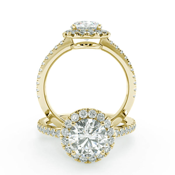 Montura Para Anillo de Compromiso Halo y Pavé  "Nova" en Oro Amarillo de 18K