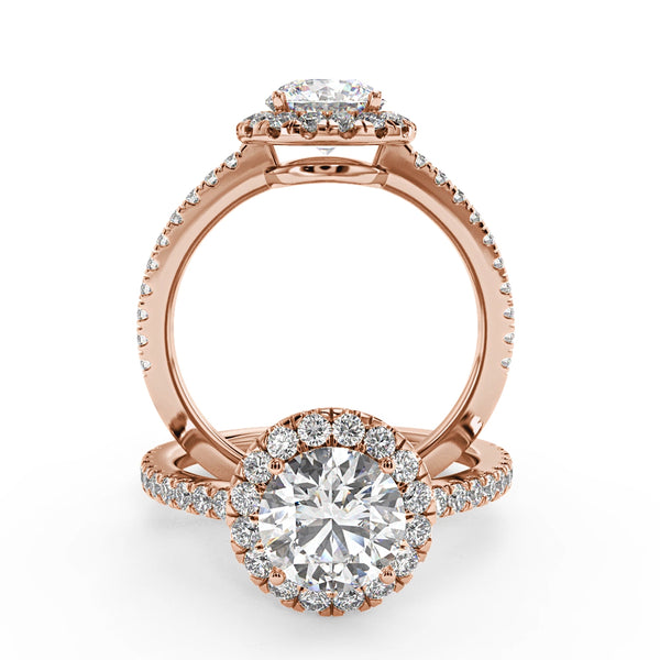 Montura Para Anillo de Compromiso Halo y Pavé  "Nova" en Oro Rosa de 14K