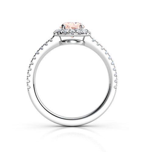 Anillo de Compromiso Halo y Pavé &quot; Nova Morganite&quot; con Morganita Natural de 6mm en Oro de 14K