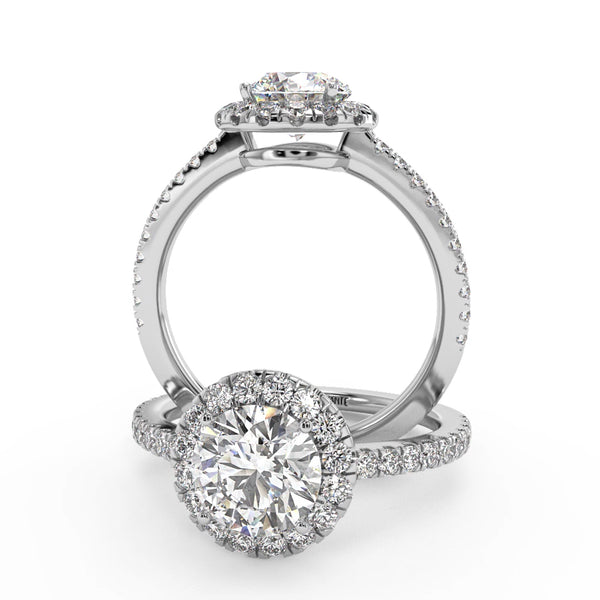 Montura Para Anillo de Compromiso Halo y Pavé  "Nova" en Oro Blanco de 14K