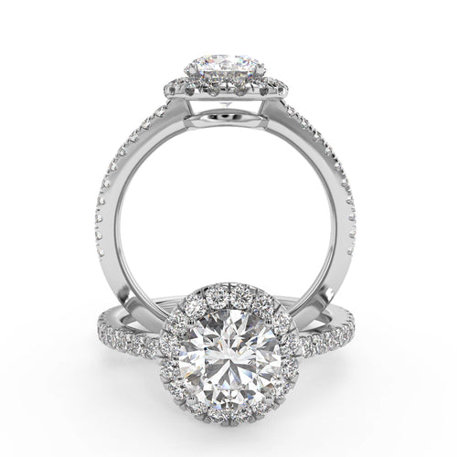 Montura Para Anillo de Compromiso Halo y Pavé"Nova" en Oro Blanco de 14K