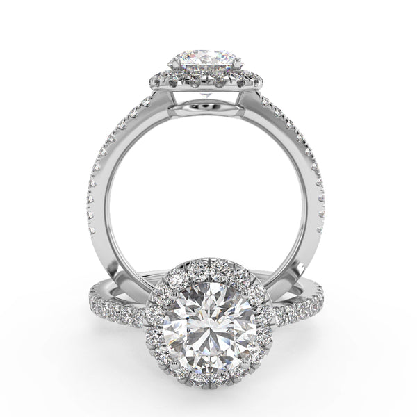 Montura Para Anillo de Compromiso Halo y Pavé  "Nova" en Oro Blanco de 18k