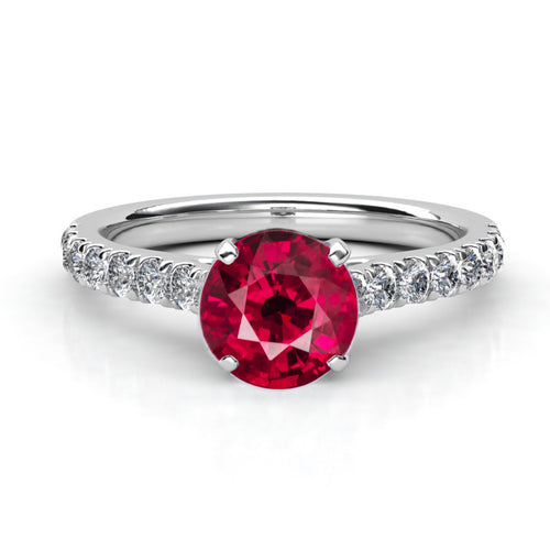 Anillo de Compromiso Pavé &quot;Royal Ruby&quot; con Rubí Natural de 6mm en Oro de 14K