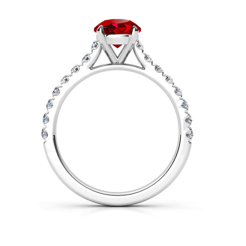 Anillo de Compromiso Pavé &quot;Royal Ruby&quot; con Rubí Natural de 6mm en Oro de 14K