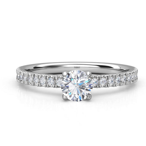 Anillo de Compromiso Micropavé &quot;Serenity&quot; con Diamante de Laboratorio Corte Redondo de 0.50qt (D/E-VVS2/VVS1) en Oro de 14K