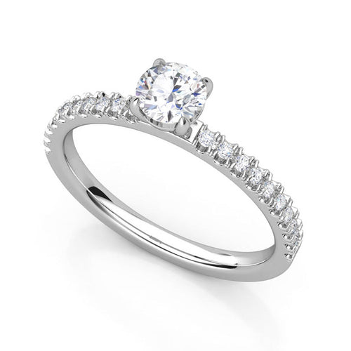 Anillo de Compromiso Micropavé &quot;Serenity&quot; con Diamante de Laboratorio Corte Redondo de 0.50qt (D/E-VVS2/VVS1) en Oro de 14K