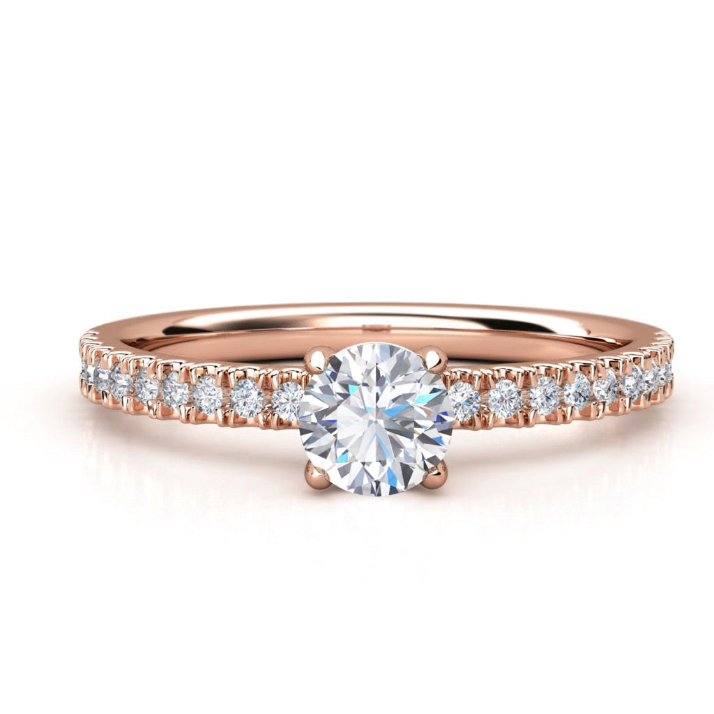 Anillo de Compromiso Micropavé "Serenity" con Diamante de Laboratorio Corte Redondo de 0.50qt (D/E-VVS2/VVS1) en Oro de 14K