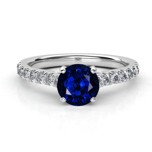 Anillo de Compromiso Pavé &quot;Royal Sapphire&quot; con Zafiro Natural de 6mm en Oro de 14K