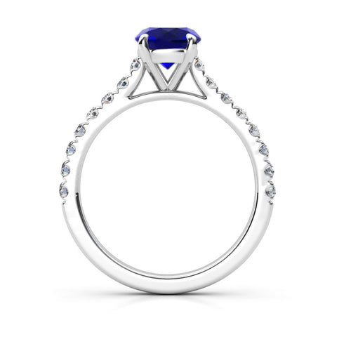 Anillo de Compromiso Pavé &quot;Royal Sapphire&quot; con Zafiro Natural de 6mm en Oro de 14K