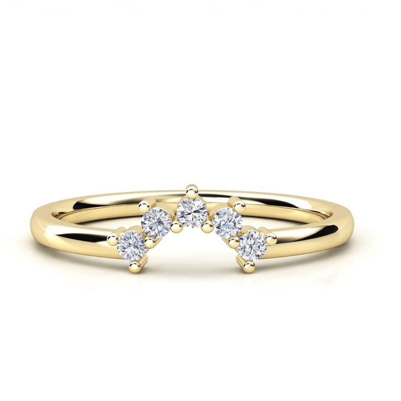 Argolla (Anillo de Matrimonio) de Mujer Estilo Curva en U con 0.10 Quilates de Diamantes, Ancho de 1.6mm en Oro Amarillo de 14K
