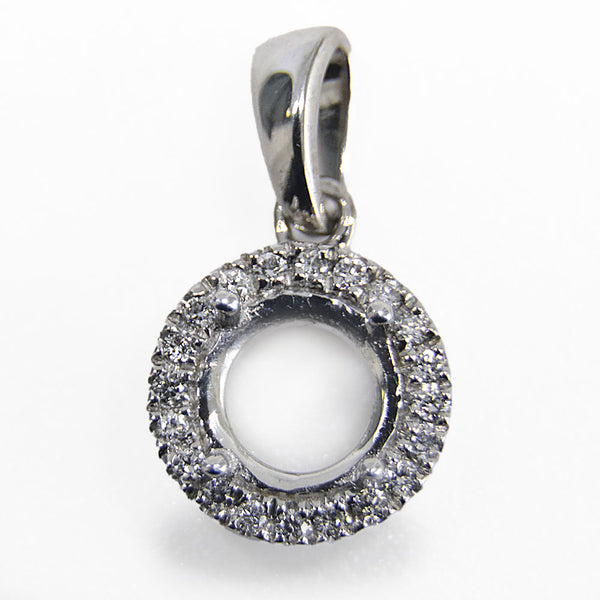 Pendiente Redondo de 6mm y Halo de Diamantes en Oro Blanco de 14K