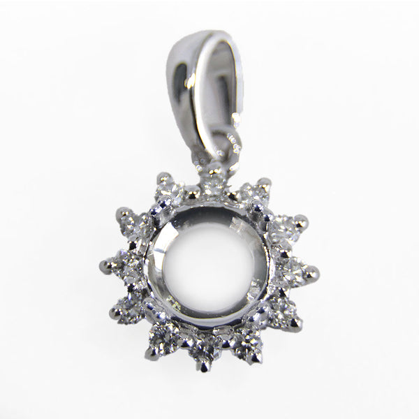 Pendiente Redondo Estrella de 6mm y Halo de Diamantes en Oro Blanco de 14K